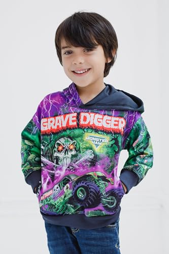 Monster Jam Grave Digger Toddler to Big Kid Fleece Hooded Sweatshirt - Edge-to-Edge Graphics