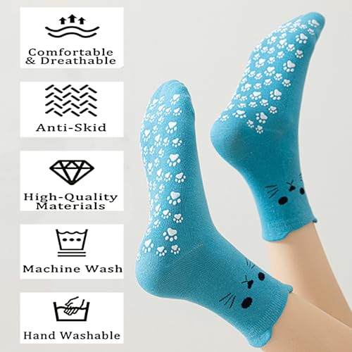 Grippy Pilates Socks for Women - Cat Paw Non-Slip Socks - Blue