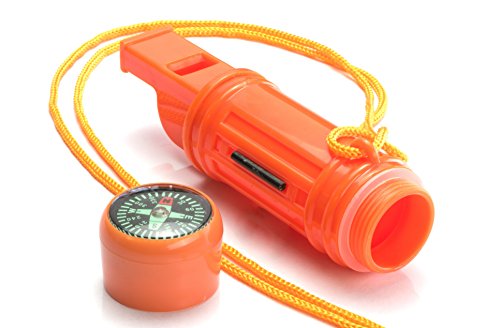 5-in-1 Survival Whistle with Compass, Fire Starter & Mirror - Orange - 1 Piece