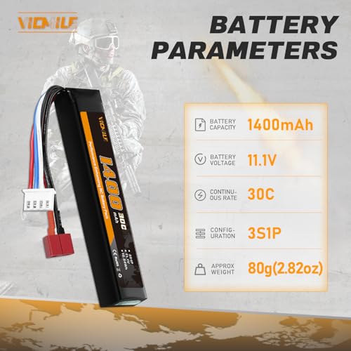 11.1V 1400mAh Airsoft Battery with Dean-Style T Plug & USB Charger
