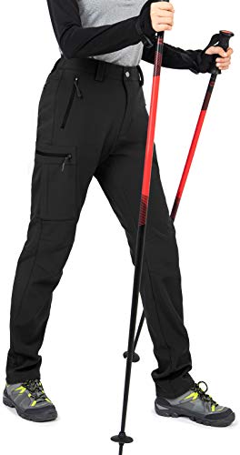 Wespornow Women's Fleece-Lined Hiking Pants Black Medium Water Resistant Windproof