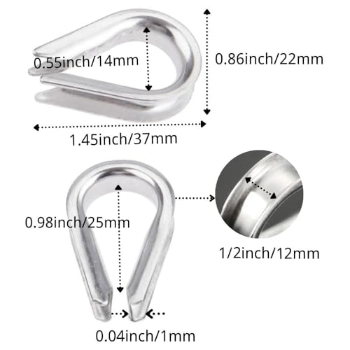 316 Stainless Steel Chain Thimble for 1/2" Wire Rope - 4 Pack