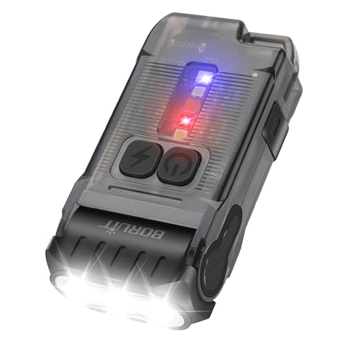 BORUIT V15 Small Flashlight Powerful Super Bright with 80¡Æ Swivel Head, Clip Magent Warm Red Blue COB Light - Mini Pocket Keychain EDC Flashlights USB Rechargeable IP67 LED Flash Light