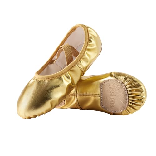 Missfiona Girls Ballet Shoes PU Leather Dance Slippers for Girls