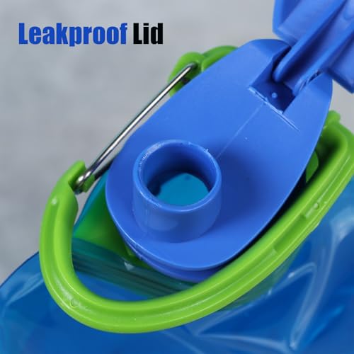 Collapsible Water Bottle – 23oz Leakproof Portable Bottle, White+Blue