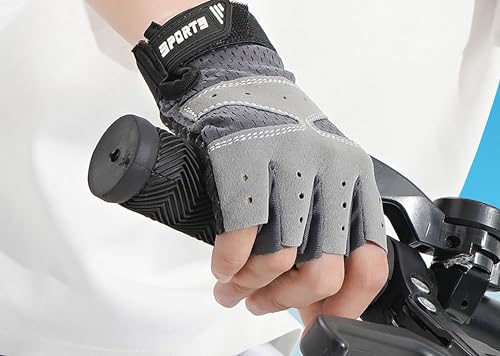 Kids Fingerless Sports Gloves for Cycling & Fishing - Grey - 7-15 Years