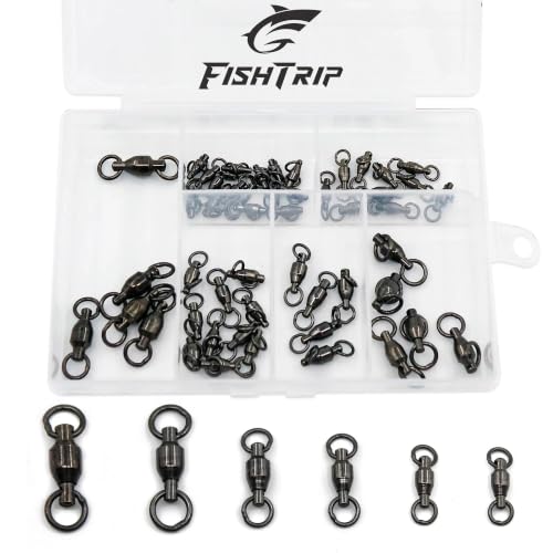 FishTrip 50Pcs Assorted Ball Bearing Swivels – Saltwater & Freshwater, 8-Ball Stainless Steel