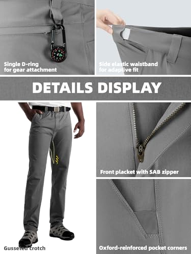 Flyplus Men's Water-Resistant Stretch Golf Pants with Tee Holders 34W x 30L Grey