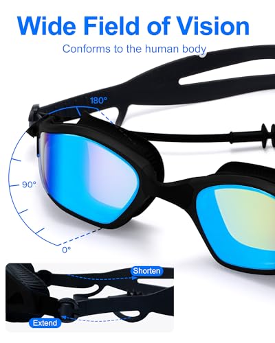 Swim Goggles - Dazzling Mirror Black - Super Clear View for Adults