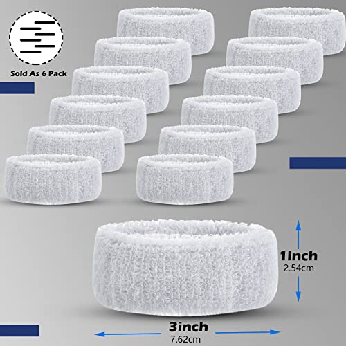 12 Pack Arm Sweatbands for Men - Soft Stretchy Bicep Bands - White