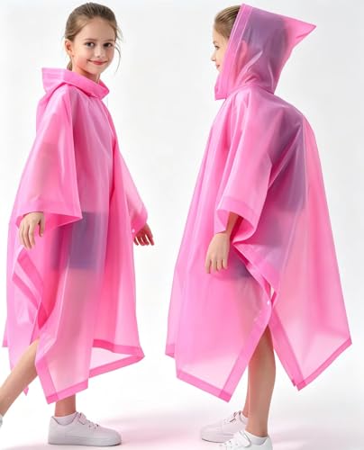 Kids Raincoats 2 Pack - Reusable Pink Rain Ponchos for Boys & Girls