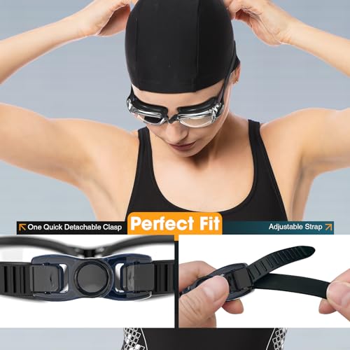 Braylin 2-Pack Swim Goggles Anti-Fog Leak-Resistant for Adults Women Men (Black/Blue Lenses)