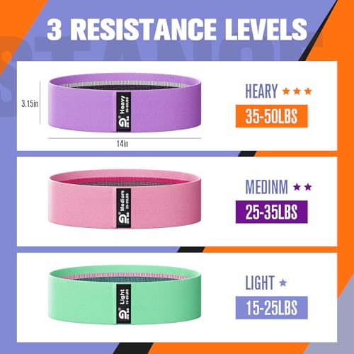 Non-Slip Fabric Booty & Resistance Bands - 3 Levels, Green, Pink, Purple