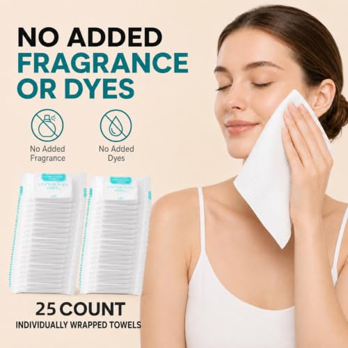 Disposable Travel Washcloths - 25 Count, Extra Thick & Quick-Expanding