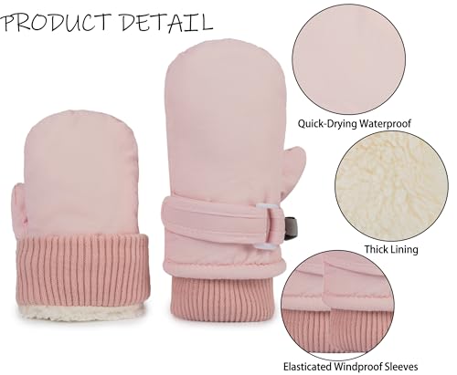 Warm Ski Gloves for Kids - Thickened Cold Weather - Pink, 2-4 Years