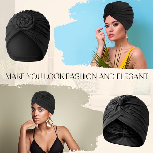 African Headwraps Set - 4 Soft Turbans for Women, Pre-Tied & Pleated