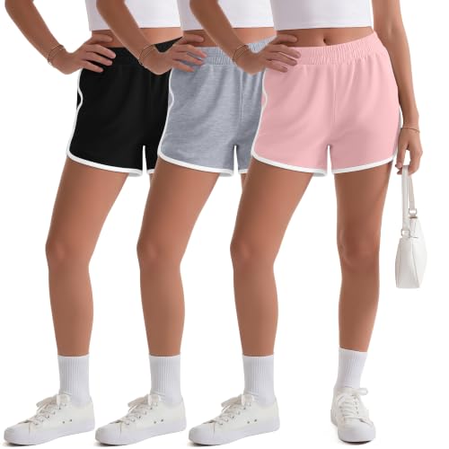 3 Pack Girls' Athletic Dolphin Shorts - Pink, Light Gray, Black