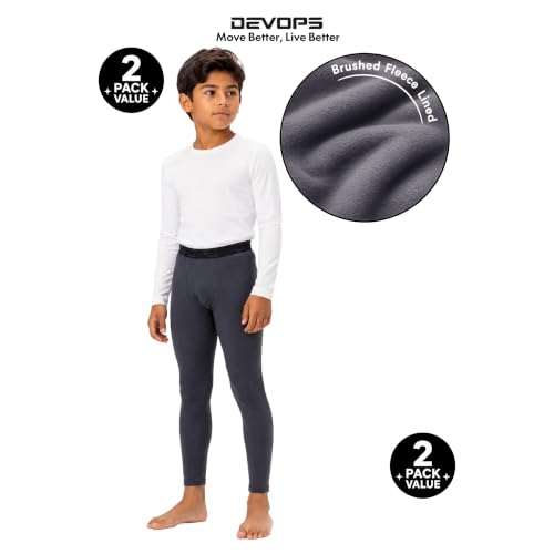 Youth Thermal Compression Leggings - Fleece Lined Long Johns, Medium Black/Charcoal