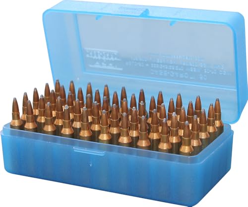 50-Round Rifle Ammo Box, Flip-Top Storage Case for WSSM & S&W - Clear Blue
