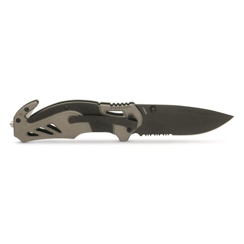 Smith & Wesson 8in High Carbon S.S. Spring Assisted Folding Knife with 3.25in Serrated Drop Point Blade and Rubberized Aluminum Handle for Outdoor Survival and EDC