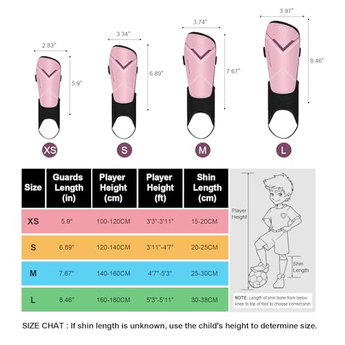 CotLike Pink Medium Soccer Shin Guards for Kids Youth Adults with Ankle Protection