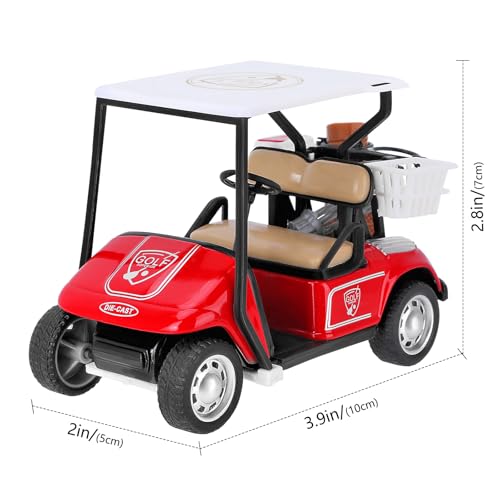 TEITEAI Die-Cast Mini Golf Cart Model 3.7 x 5.3 x 2.2 in - Red & White with Accessories