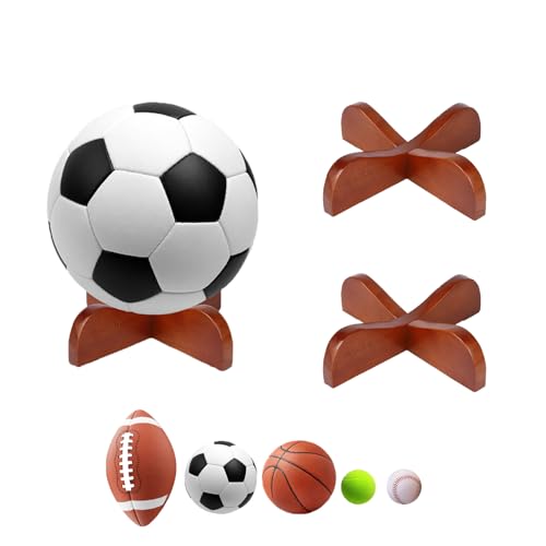 Wooden Ball Display Stand - 2-Pack Solid Wood Holder for Sports Balls - Brown / 7.7"