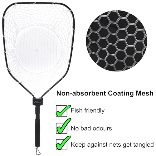 GOODCAT Fly Fishing Landing Net with Extendable 24.6" Handle, Rubber Mesh, Magnetic Release