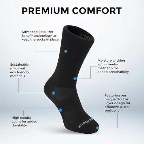 Wrightsock CoolMesh II Crew Running Socks Large Black - Eco-Friendly Anti Blister Unisex