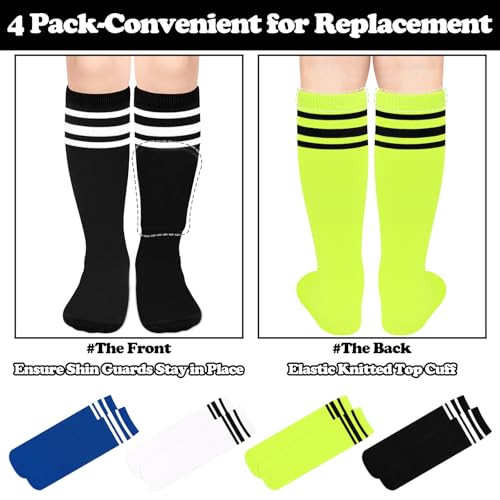Youth Knee High Soccer & Baseball Socks - Neon Green, Black/White, White/Black, Blue/White (3-6 Years)