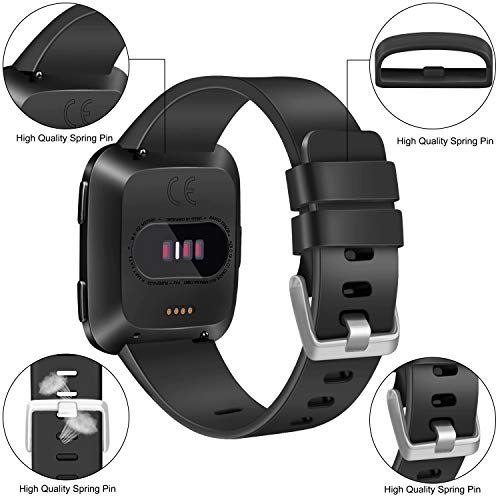 3 Pack Soft Silicone Adjustable Sport Bands for Fitbit Versa - Black, Blue, Grey, Small