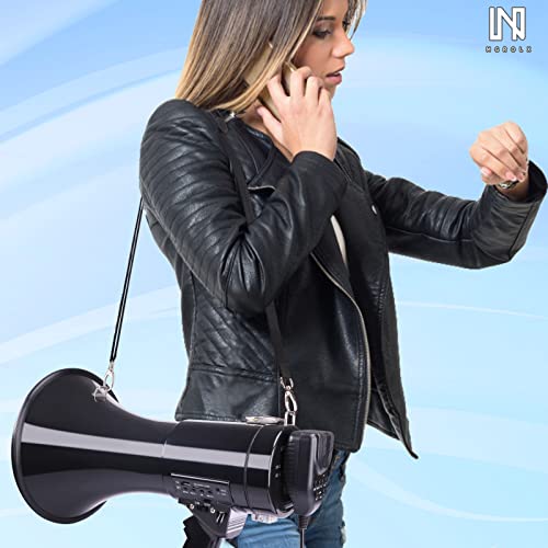 50W Bluetooth Megaphone Bullhorn Speaker - Rechargeable Battery, Siren & Recording - Black