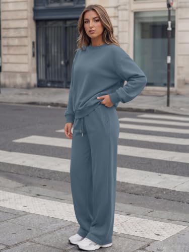 Trendy Queen Womens 2-Piece Greyblue Sweatsuit Set Small Fall Lounge Outfit
