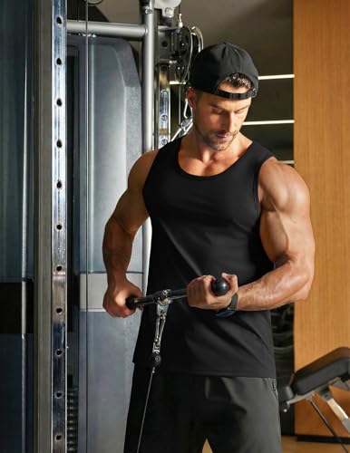COOFANDY Men's Cotton Tank Tops 2 Pack Summer Sleeveless Muscle Gym Shirts for Workout & Beach - Large Black & Grey