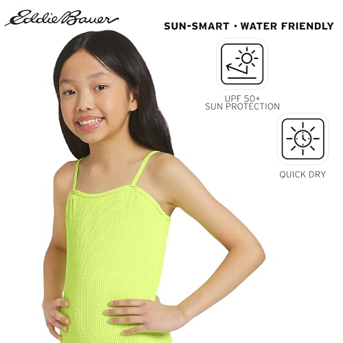 Girls' UPF 50+ Scoop-Neck One-Piece Swimsuit - Medium Safety Yellow