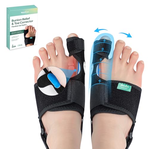 Welnove Bunion Corrector - Black Toe Separator Splint, 2 Pairs Day/Night Support