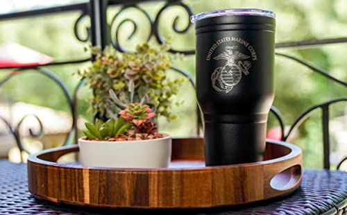 USMC 30 oz Stainless Steel Tumbler - Marine Corps Travel Mug with Lid & Straw, Double Wall Insulation