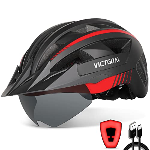 Bike Helmet for Adults with LED Light - Size L (57-61cm) - Black Red