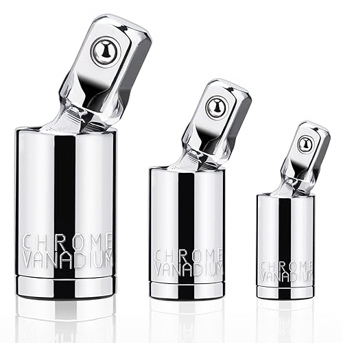 3PCS Universal Joint Socket Set, 1/4¡± 3/8¡± 1/2¡± Drive Swivel Socket Adapter Set, Premium Chrome Vanadium Steel Universal Joint Socket Adapter Suitable for Narrow Spaces- Tiosamd