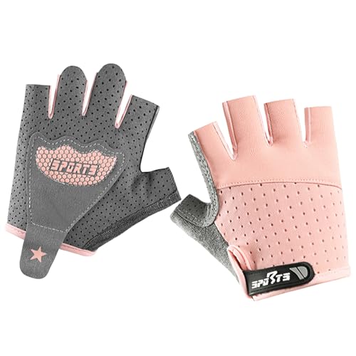 Kids Fingerless Cycling Gloves - Shock-Absorbing - Peach Pink, Ages 3-6