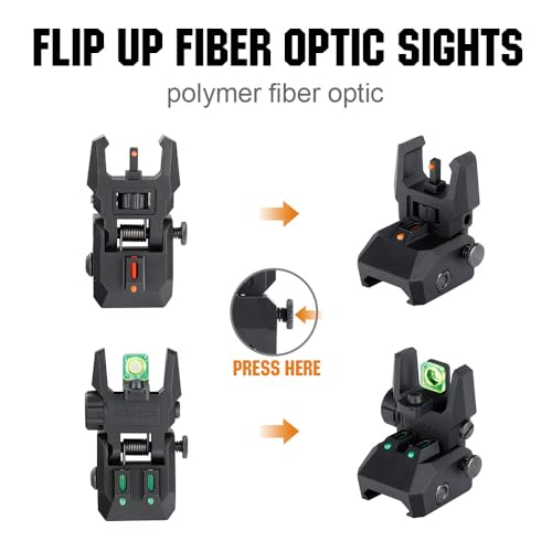 Fiber Optic Flip Up Sights - Foldable Polymer Backup Sight - Black 3