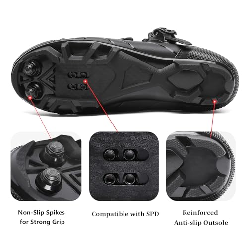 Mountain Bike Shoes for Men with SPD Cleats - Black