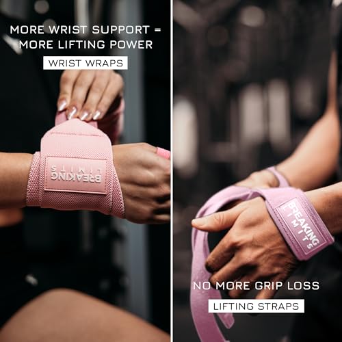 Breaking Limits Pink Lifting Straps & Wrist Wraps for Weightlifting - Men & Women
