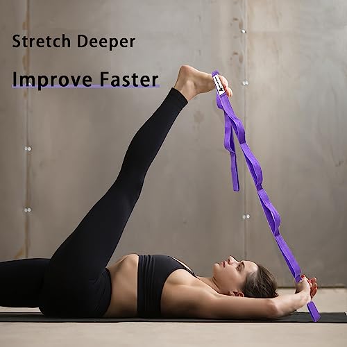 Yoga Stretching Strap with 10 Loops - Purple, 75 Inches