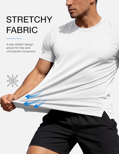 Men's Athletic Workout Shirt - Short Sleeve, Large, White