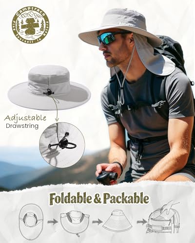 Camptrace One Size Grey Wide Brim UV Sun Hat with Neck Flap for Men & Women