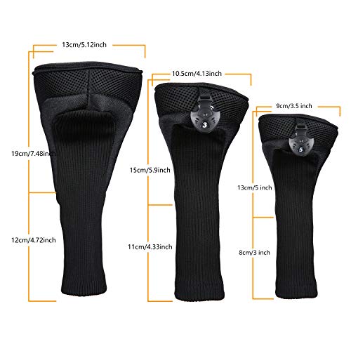 Black Golf Club Head Covers Set - 3 Pcs Neoprene Woods with Tags