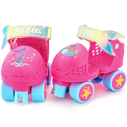 Kids Adjustable Quad Roller Skates - Mermaid Pink, Size 4-12