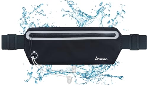 Slim Running Belt Fanny Pack - Adjustable Phone Holder Waist Bag - Black