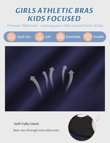 Dovio Girls Navy Sports Bra 7-8 Years Fully Lined with 10+ Pads, Activewear